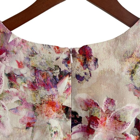 Black Halo Yoomi Floral Cap Sleeve Sheath Dress Watercolor Floral Blush Size 12 - Picture 8 of 16